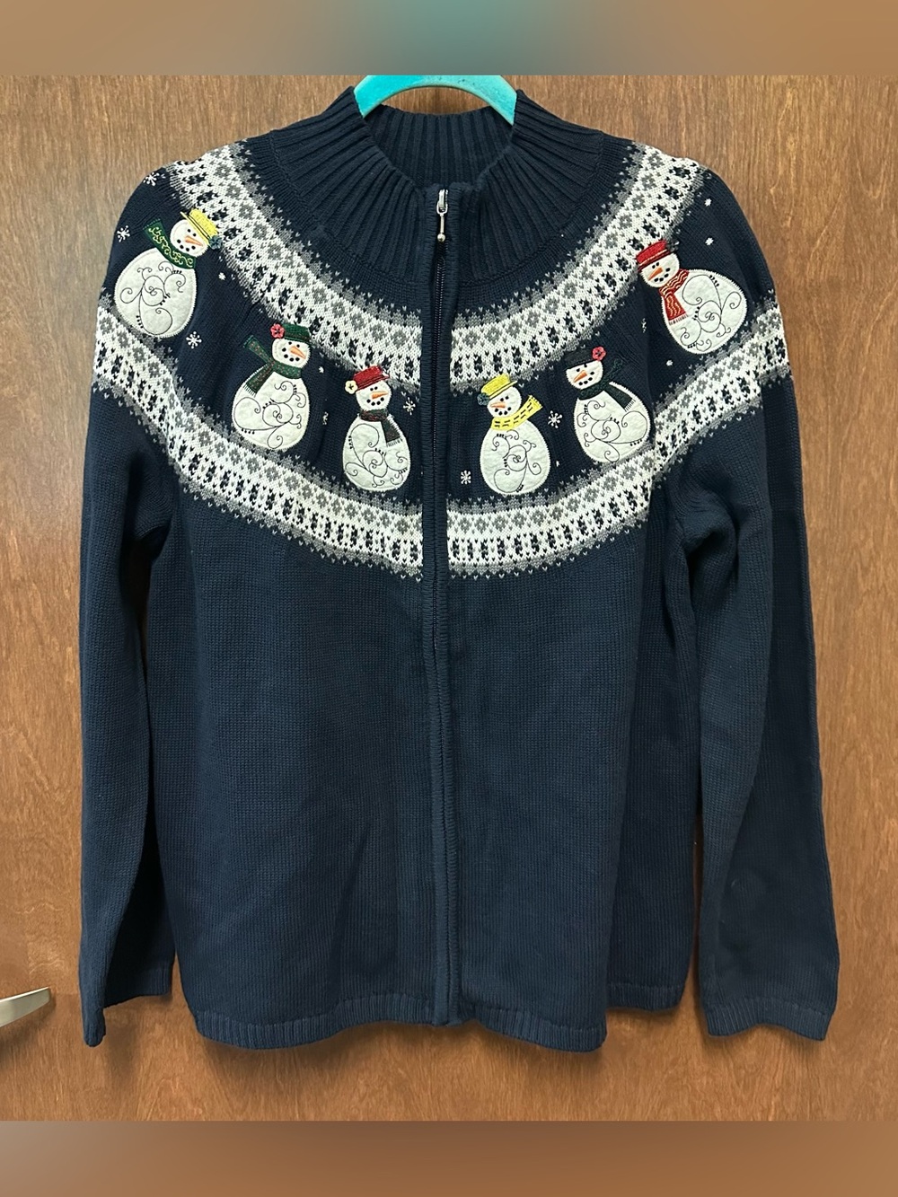 Christopher & Banks Full Zip Snowman Winter Holiday Sweater Women’s XL